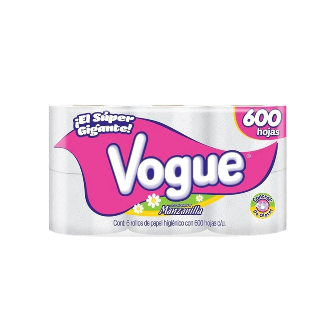 Papel Higienico Vogue Manzanilla 6 Pz De 600 Hojas (8)