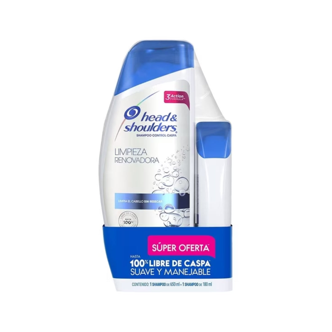 Shampoo Head & Shoulders Limpieza Renovadora 650 Ml + Shampoo 180 Ml (12)