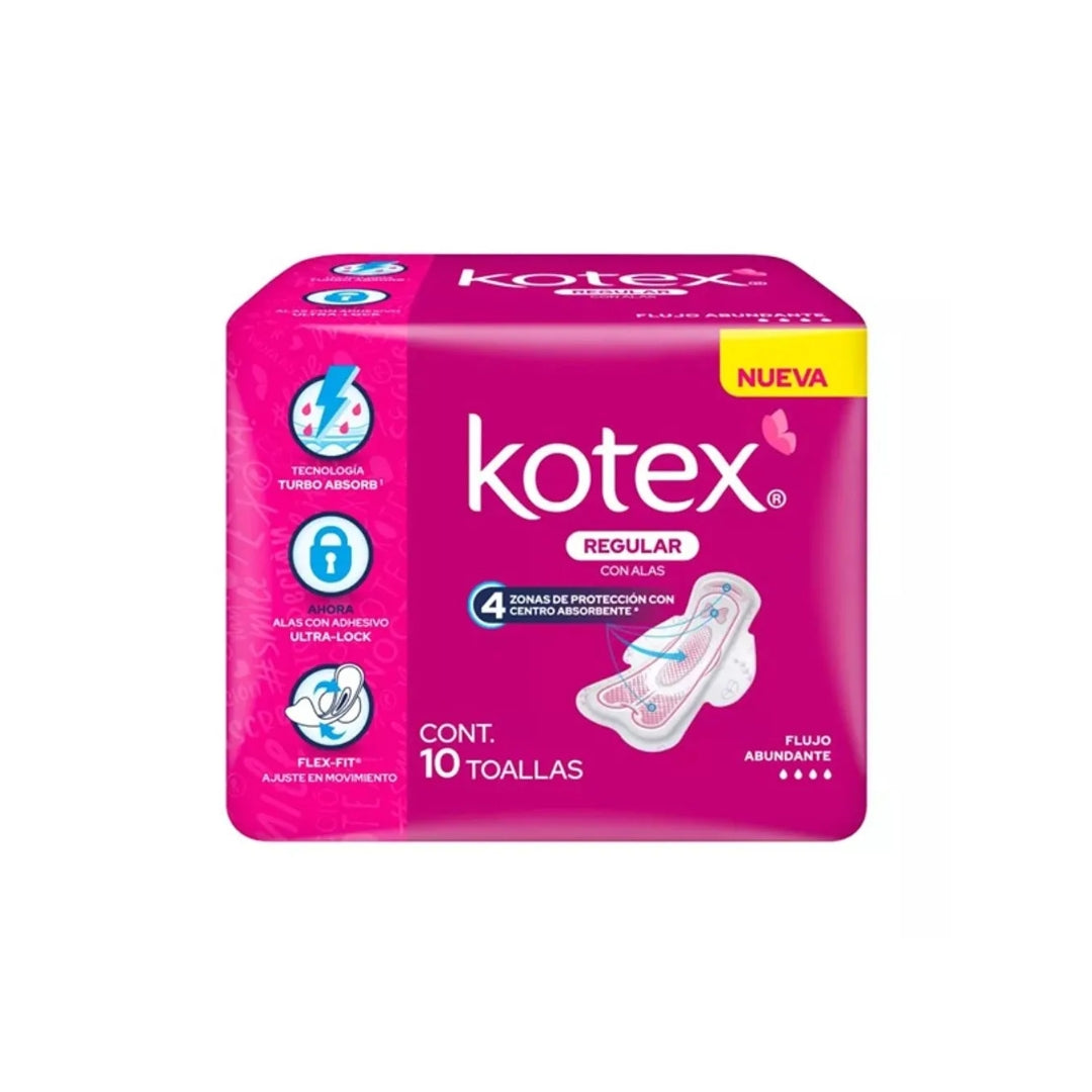 Toalla Femenina Kotex Clasica Antomica Con Alas 10 Pz (10)