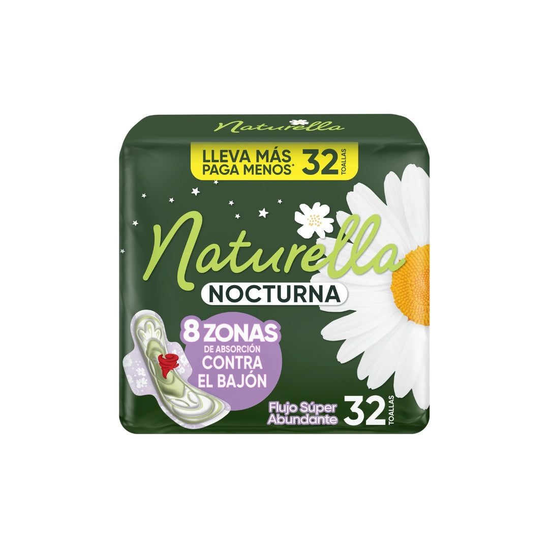 Toalla Femenina Naturella Nocturna Con Alas 32 Pz