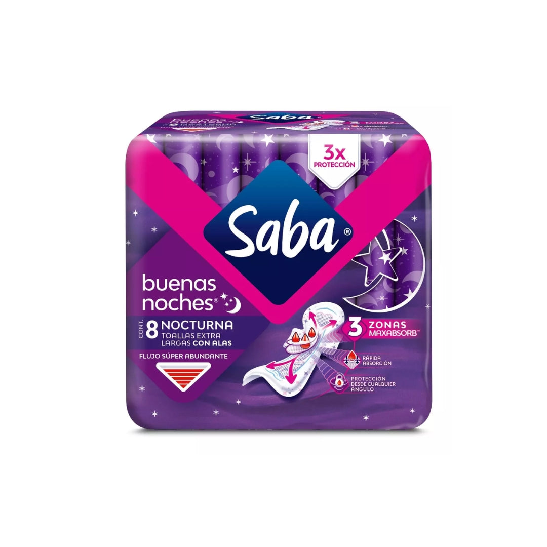 Toalla Femenina Saba Buenas Noches Extra Larga Con Alas 8 Pz (14)