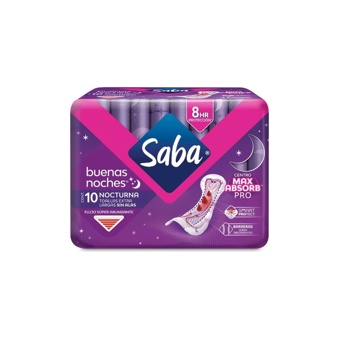 Toalla Femenina Saba Buenas Noches Extra Larga Sin Alas 10 Pz (16)