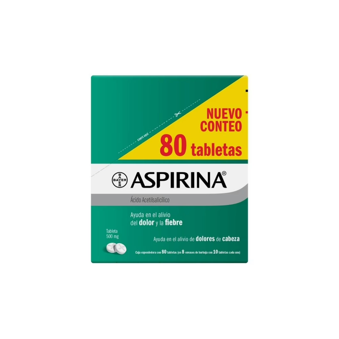 Medicamento Aspirina 500 Gr 80 Tabletas Pz (1)