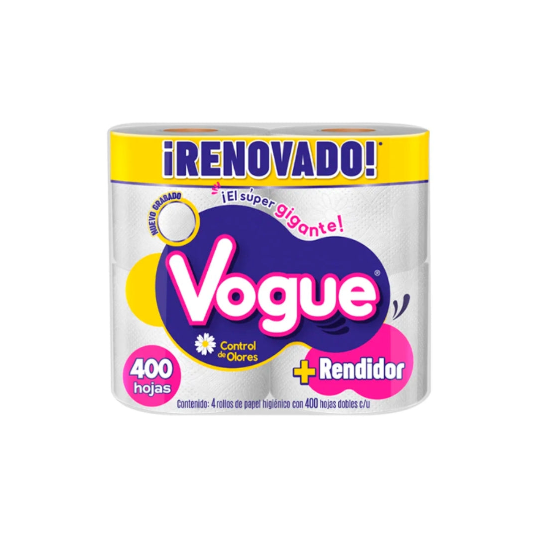 Papel Higienico Vogue Manzanilla 4 Pz De 400 Hojas (24)