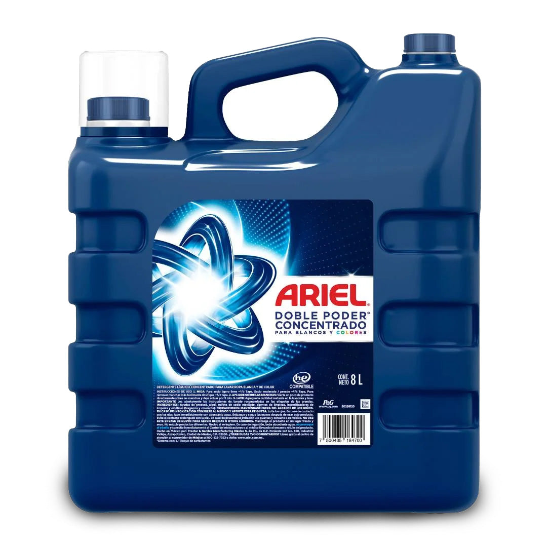 Detergente Ropa Liquido Ariel Doble Poder 8 Lt