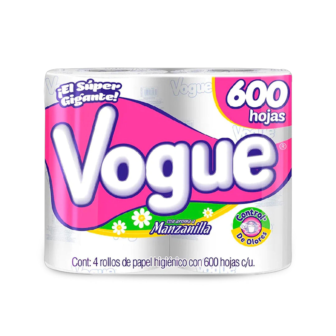 Papel Higienico Vogue Manzanilla 4 Pz De 600 Hojas