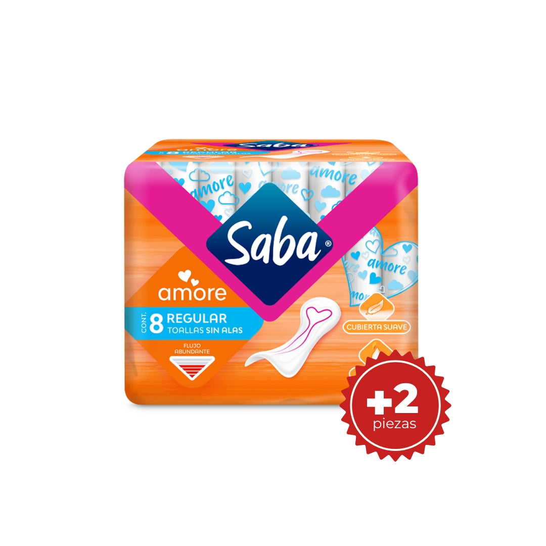 Toalla Femenina Saba Amore Regular Sin Alas 8 + 2 Pz