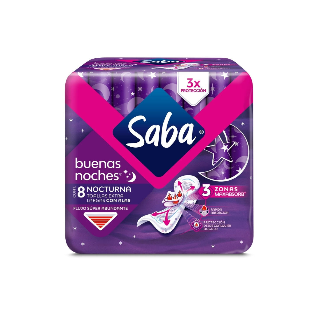 Toalla Femenina Saba Buenas Noches Con Alas 3 Zonas Maxabs 8 Pz