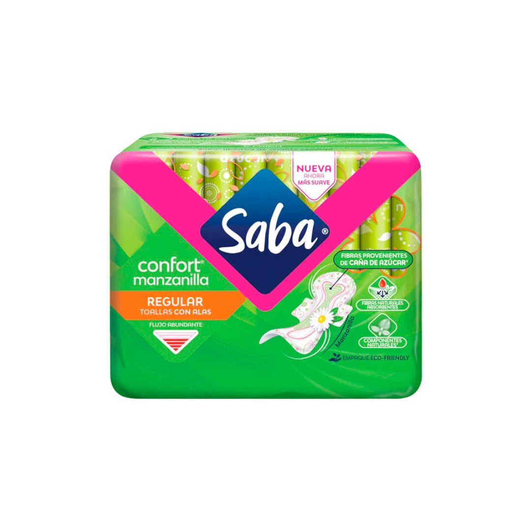 Toalla Femenina Saba Confort Mnz Reg. Con Alas 10Pz (10+2Mis)