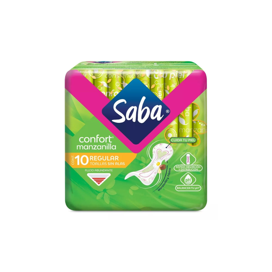 Toalla Femenina Saba Confort Mnz Regular Sin Alas 10 Pz