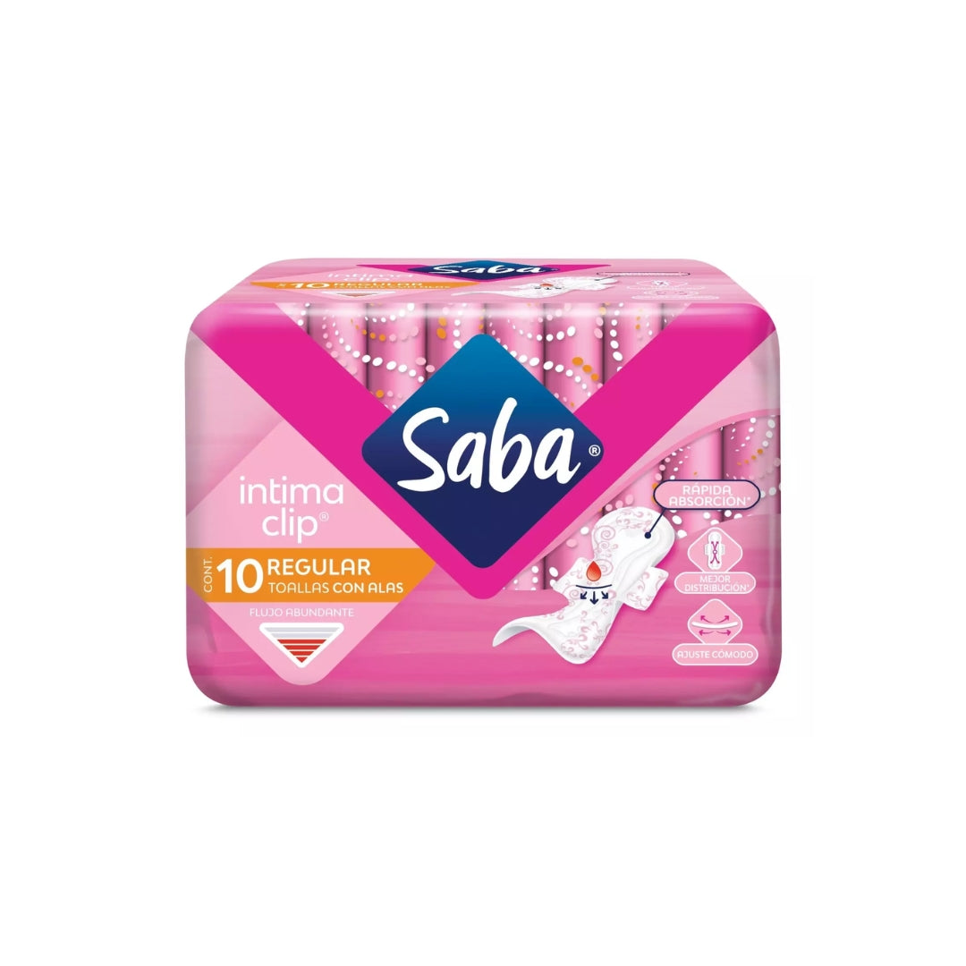 Toalla Femenina Saba Intima Clip Con Alas 10 Pz