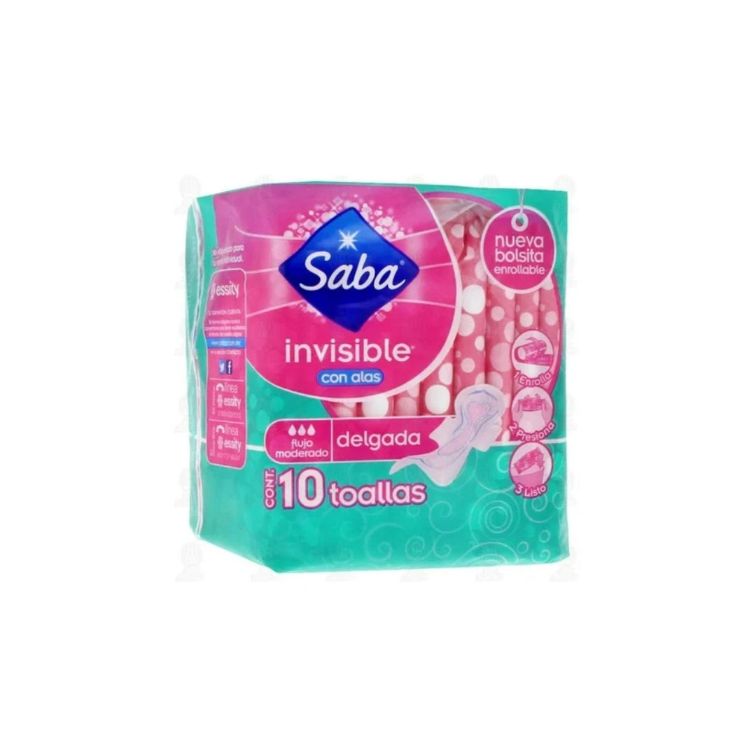 Toalla Femenina Saba Invisible Con Alas 10 Pz (16+2Mis)