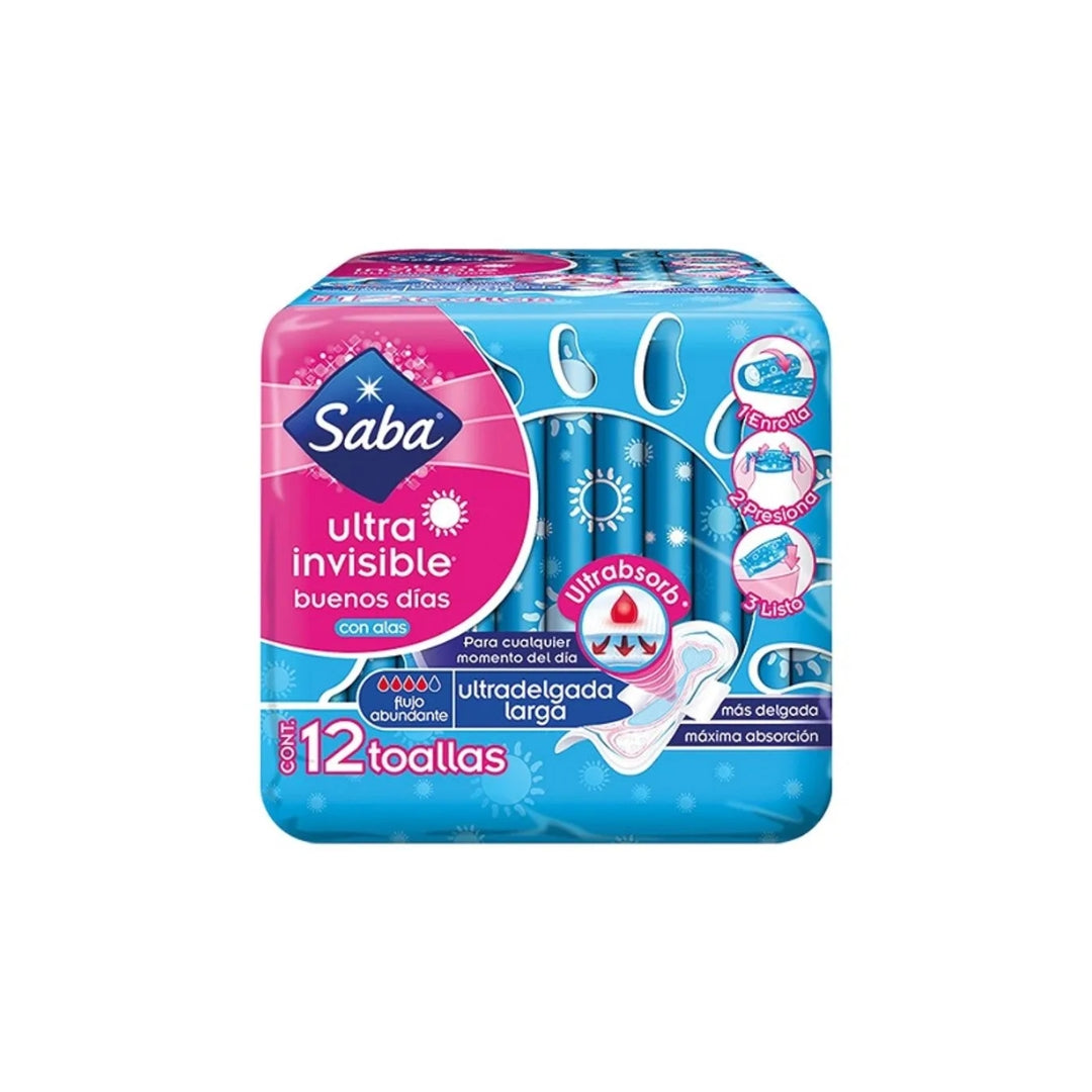 Toalla Femenina Saba U.Invisible Larga Con Alas 12 Pz