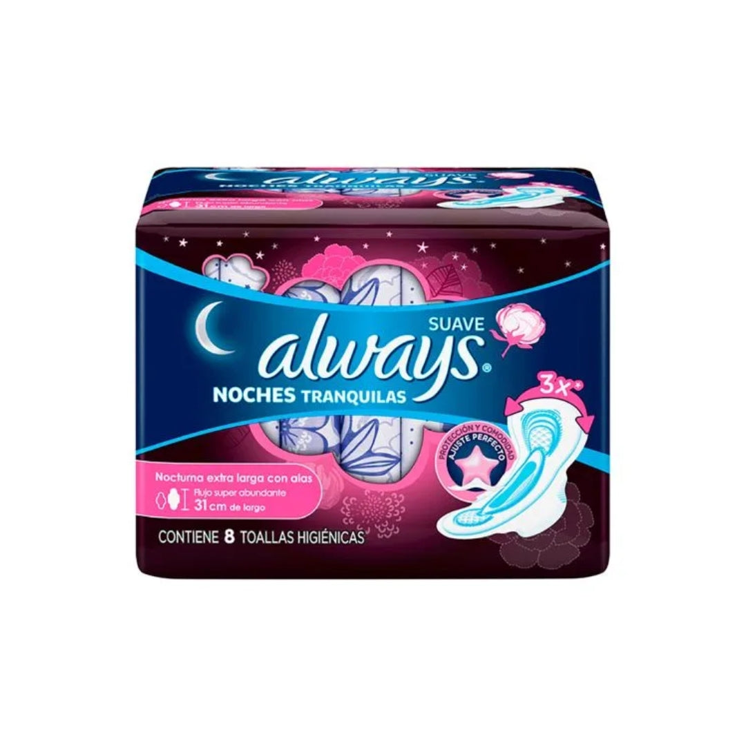 Toalla Femenina Always Noches Tranquilas Noct Con Alas 8 Pz.