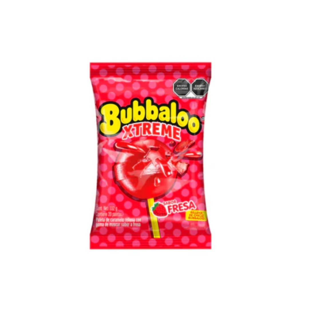 Dulces Adams Paleta Bubbaloo Xtrem Fresa 20Pz (16) 410 Gr