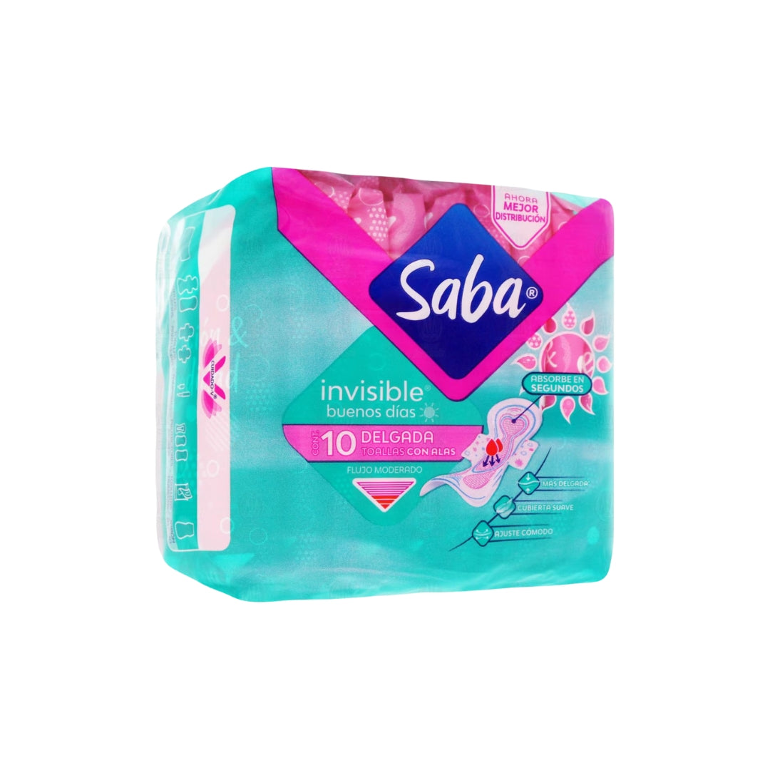 Toalla Femenina Saba Invisible Delgada Con Alas 10 Pz